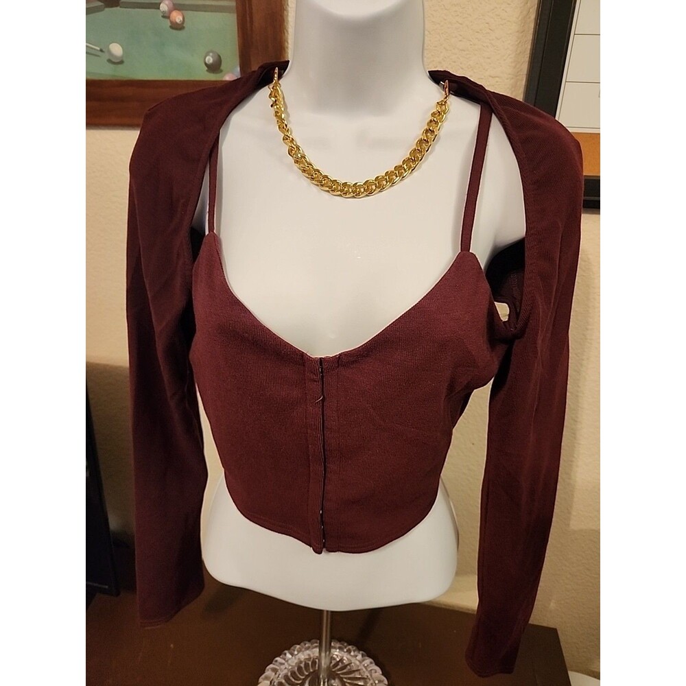Forever 21 Plum 2PC Top Size L NWT Removable Gold Chain Cropped Bolero Purple